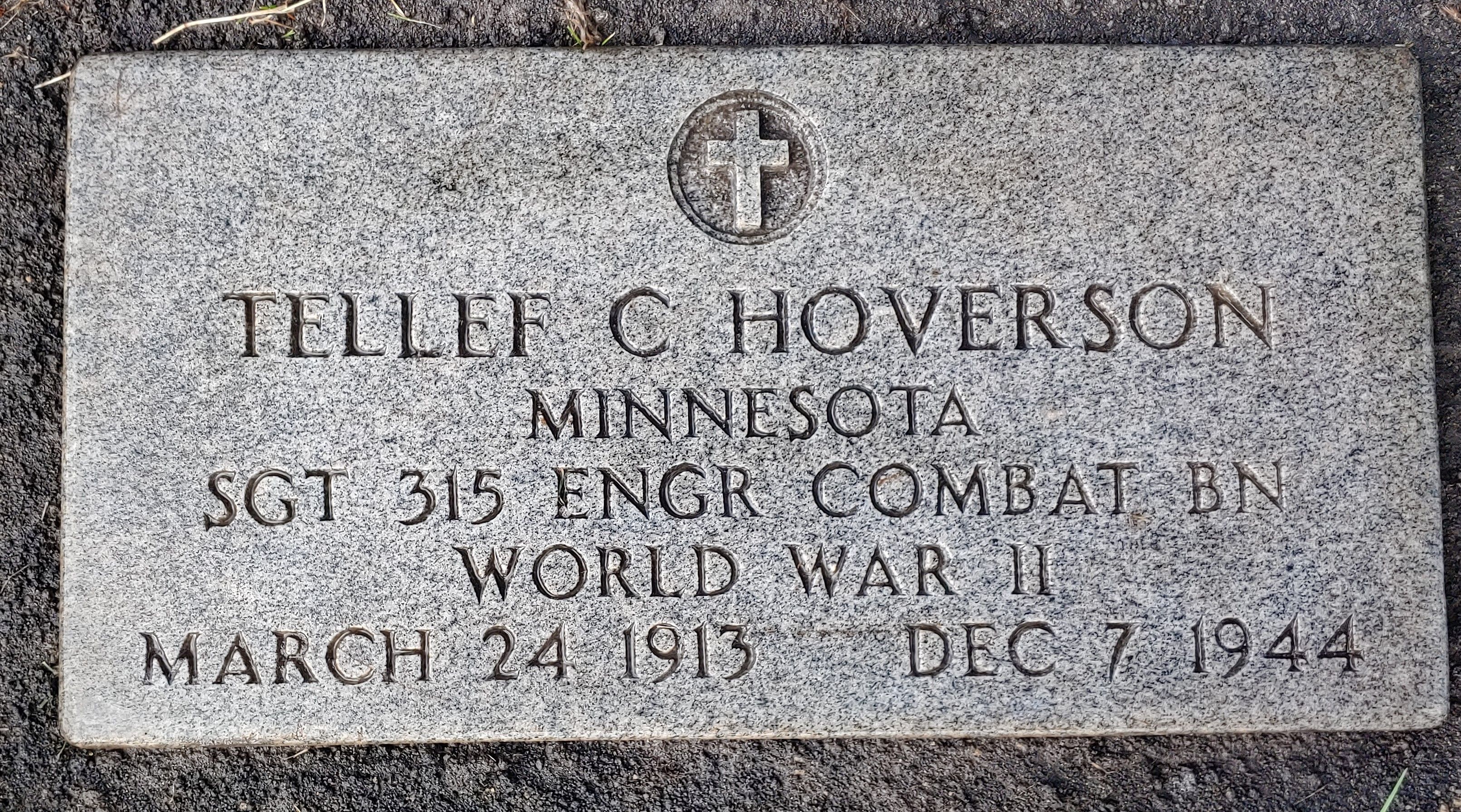 Sergeant Tellef C Hoverson grave marker photo