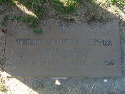 The image shows a bronze military grave marker for Terry Estes set flush with the ground, bordered by short grass.